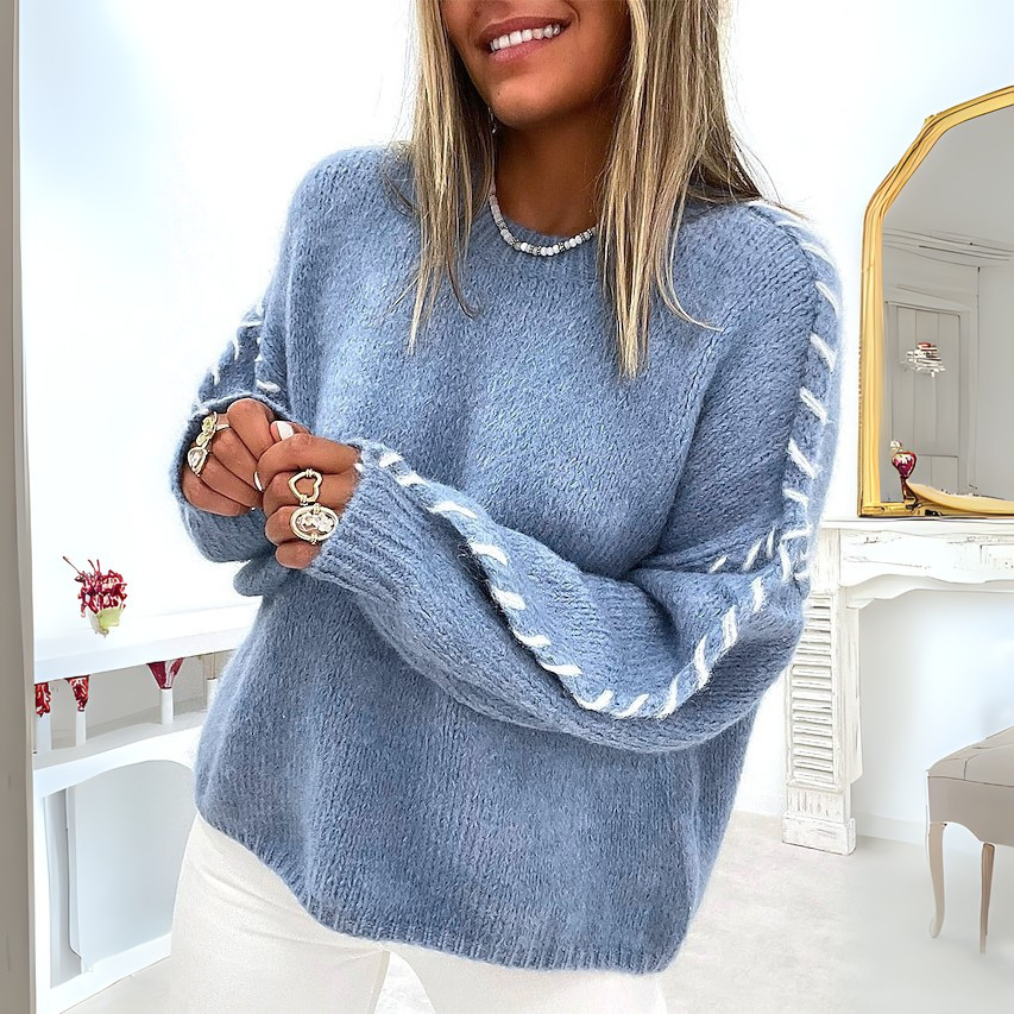 Maglione da donna comodo, girocollo e a maniche lunghe