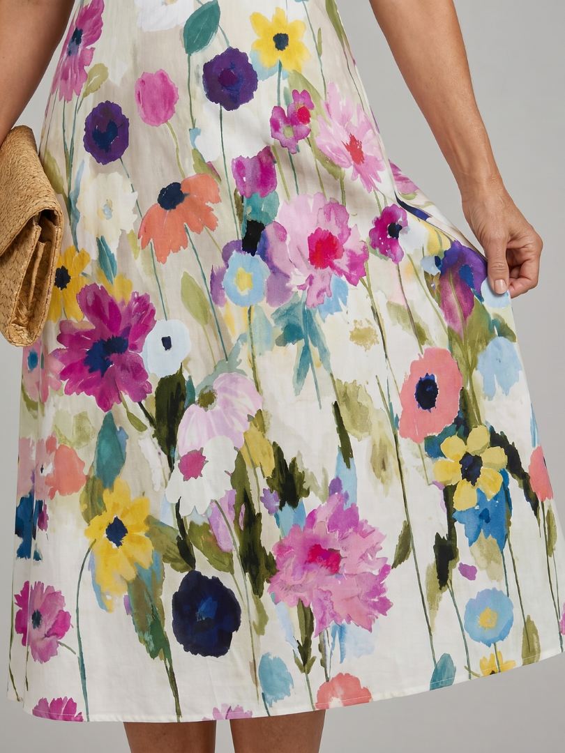 Robe midi sans manches à imprimé floral pour femme