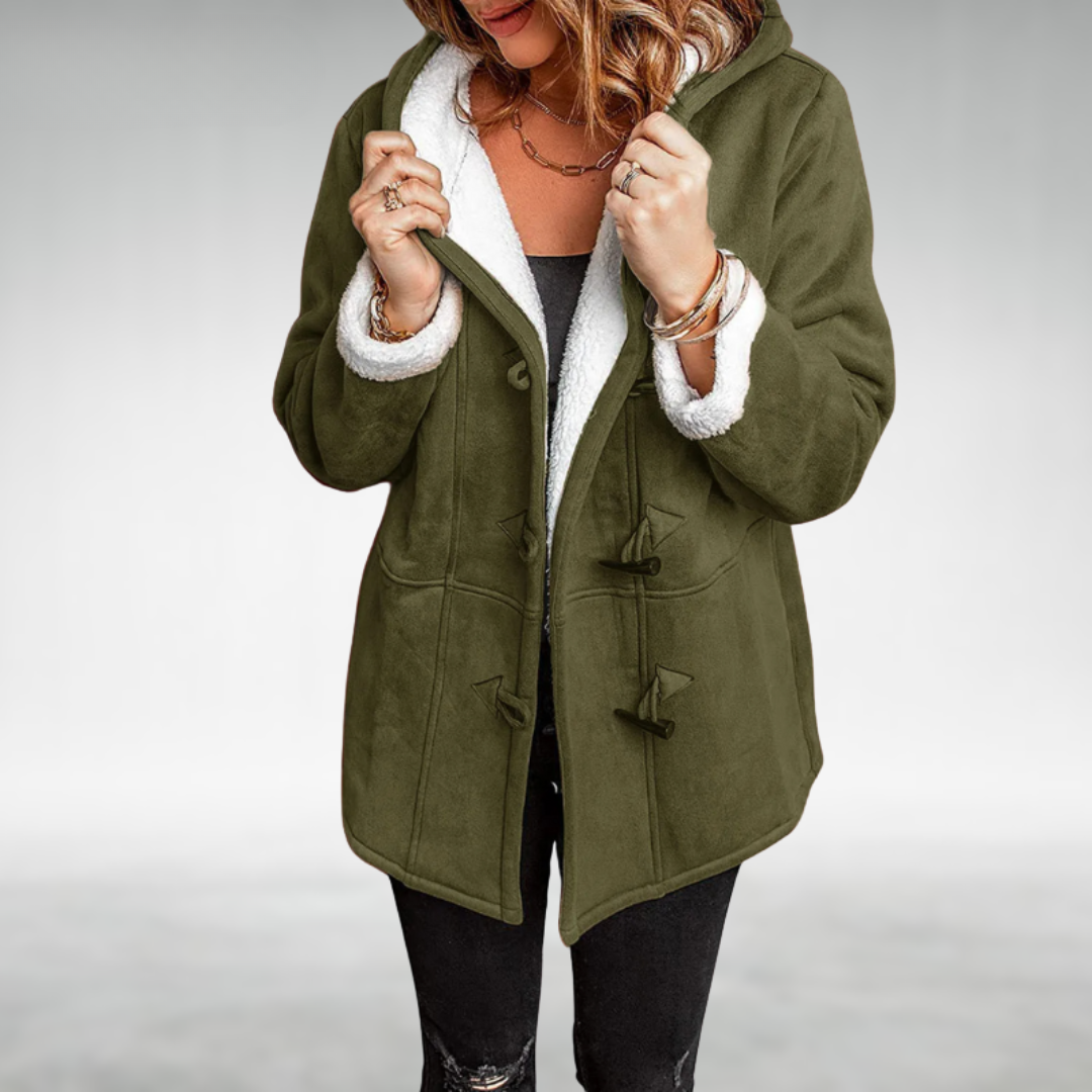Manteau d’hiver à capuche pour femme avec brandebourgs