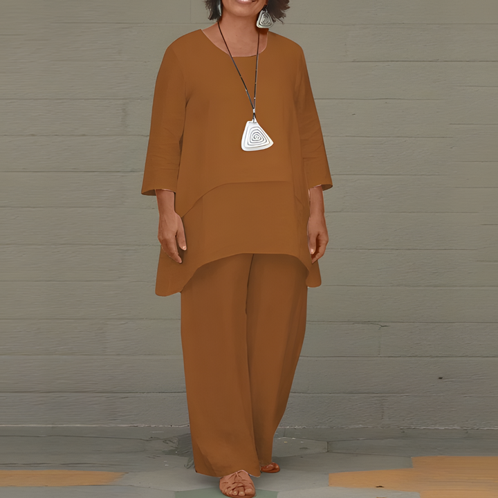 Ensemble 2 pièces en lin pour femmes haut et pantalon respirants