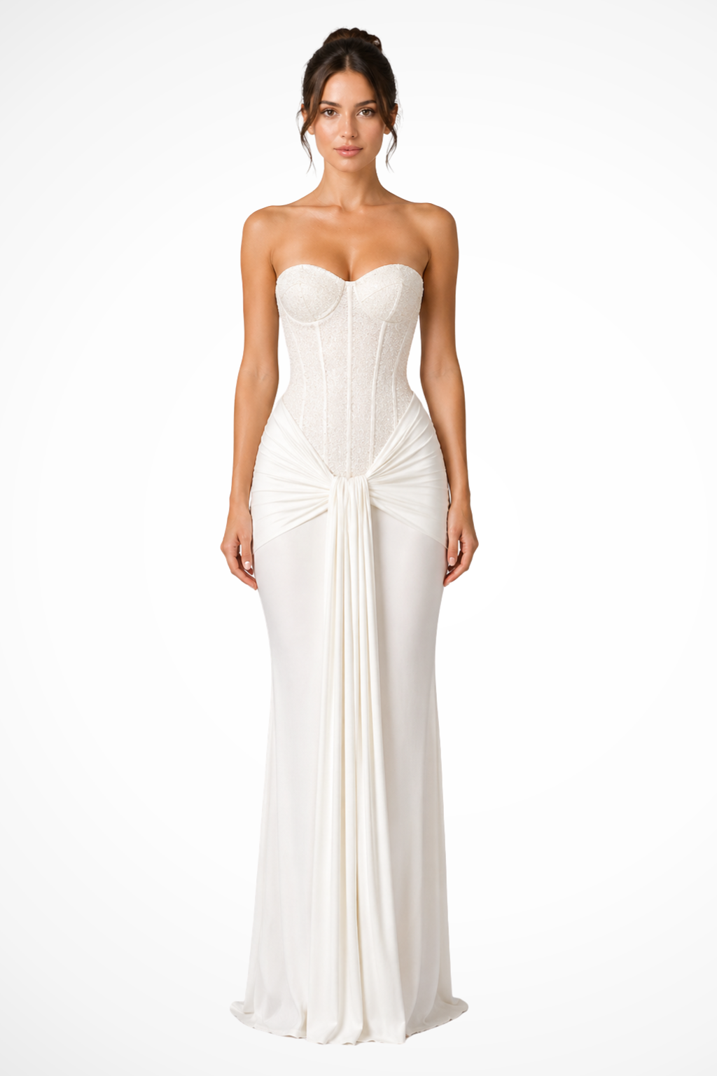 Robe longue sirène bustier en dentelle pour femme