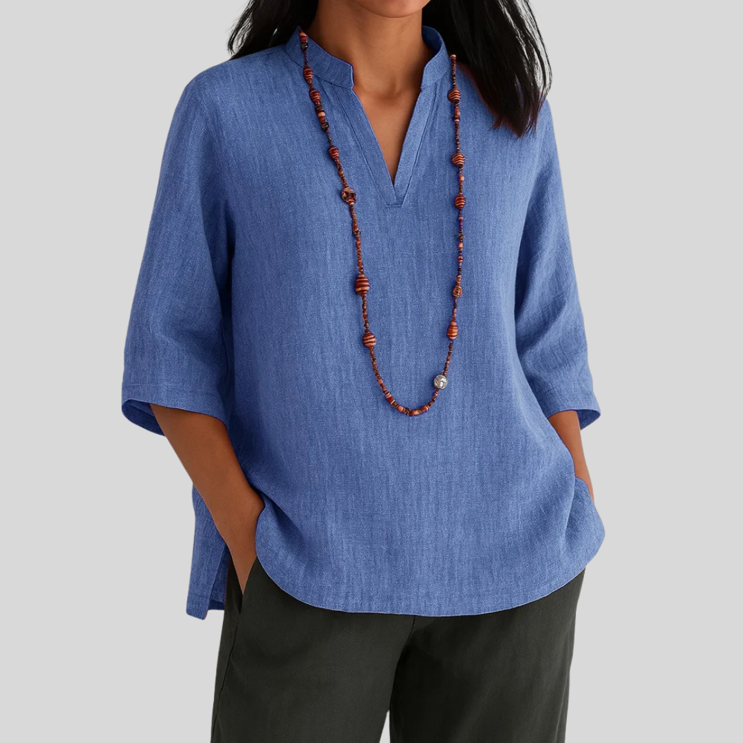 Women's Casual V-Neck 3/4 Sleeve Relaxed Blouse