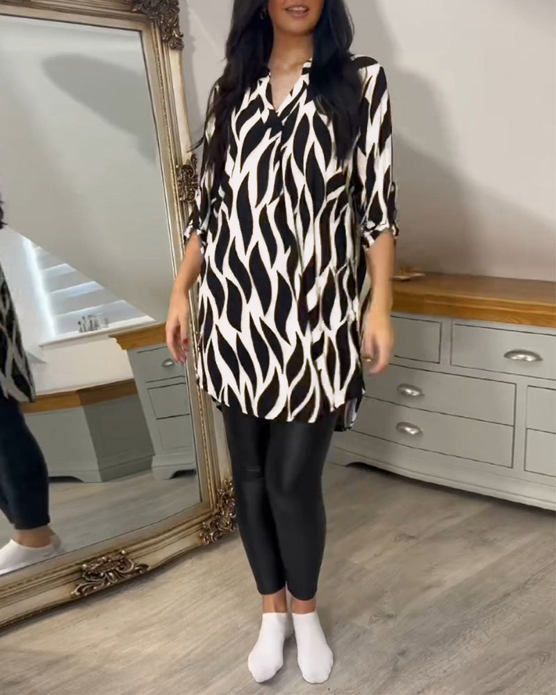 Women’s Abstract Print Loose Fit 3/4 Tunic Blouse