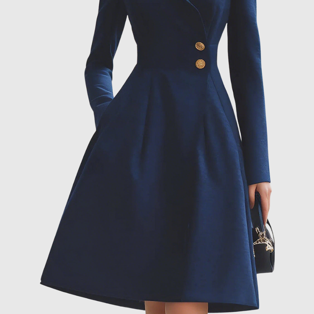 Women's Elegant Double-Breasted A-Line Midi Dress