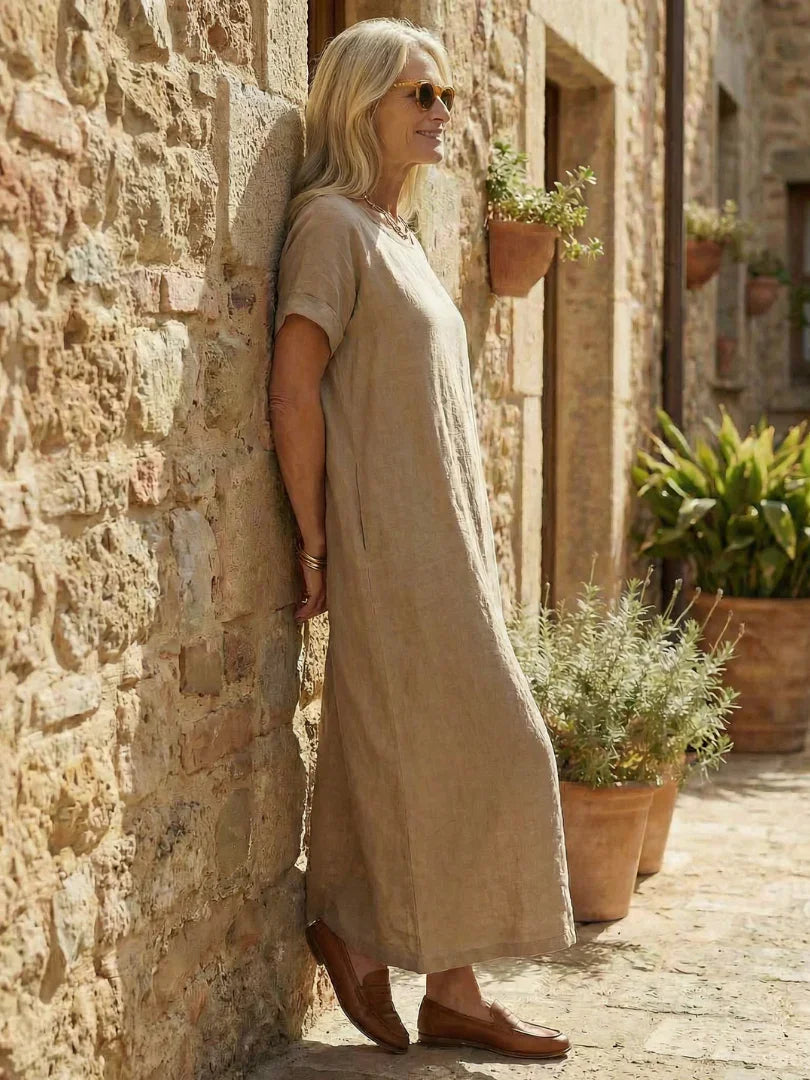 Women's Relaxed Maxi Day Dress with Short Sleeves