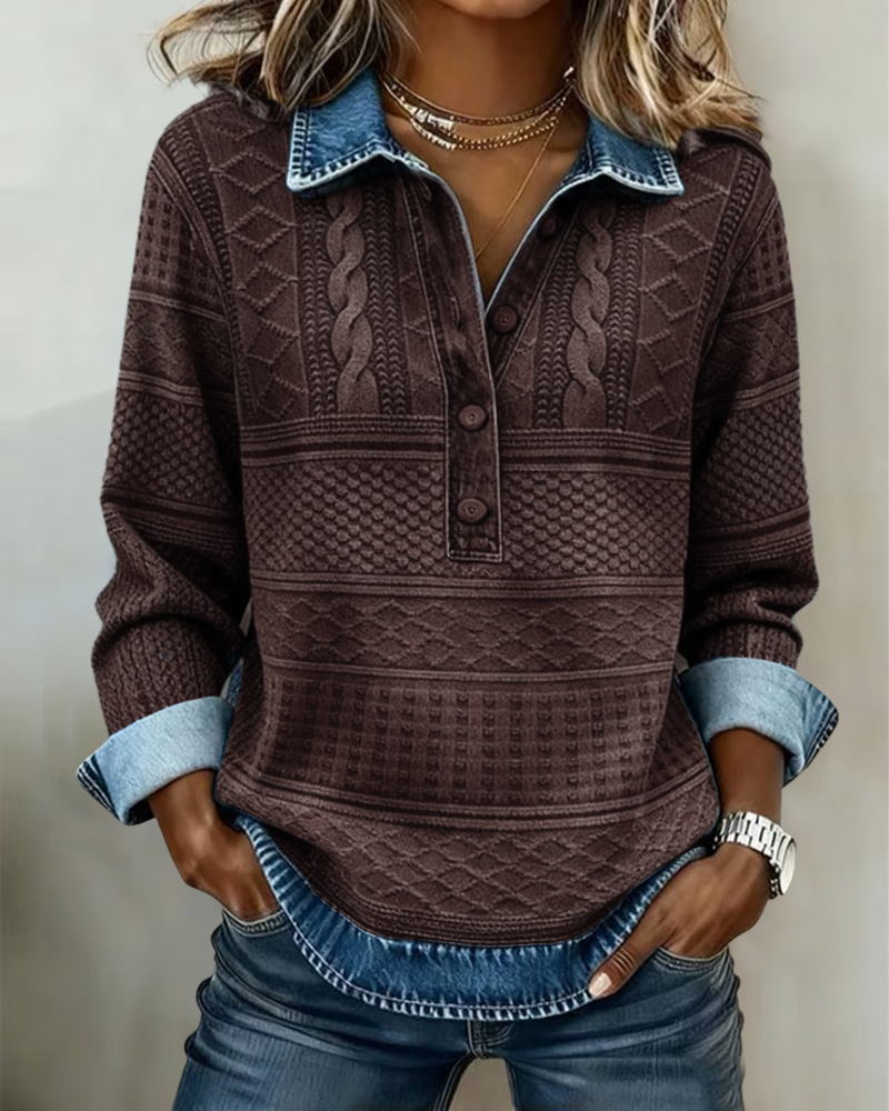 Maglia da donna in tessuto lavorato con abbottonatura henley e collo con bavero