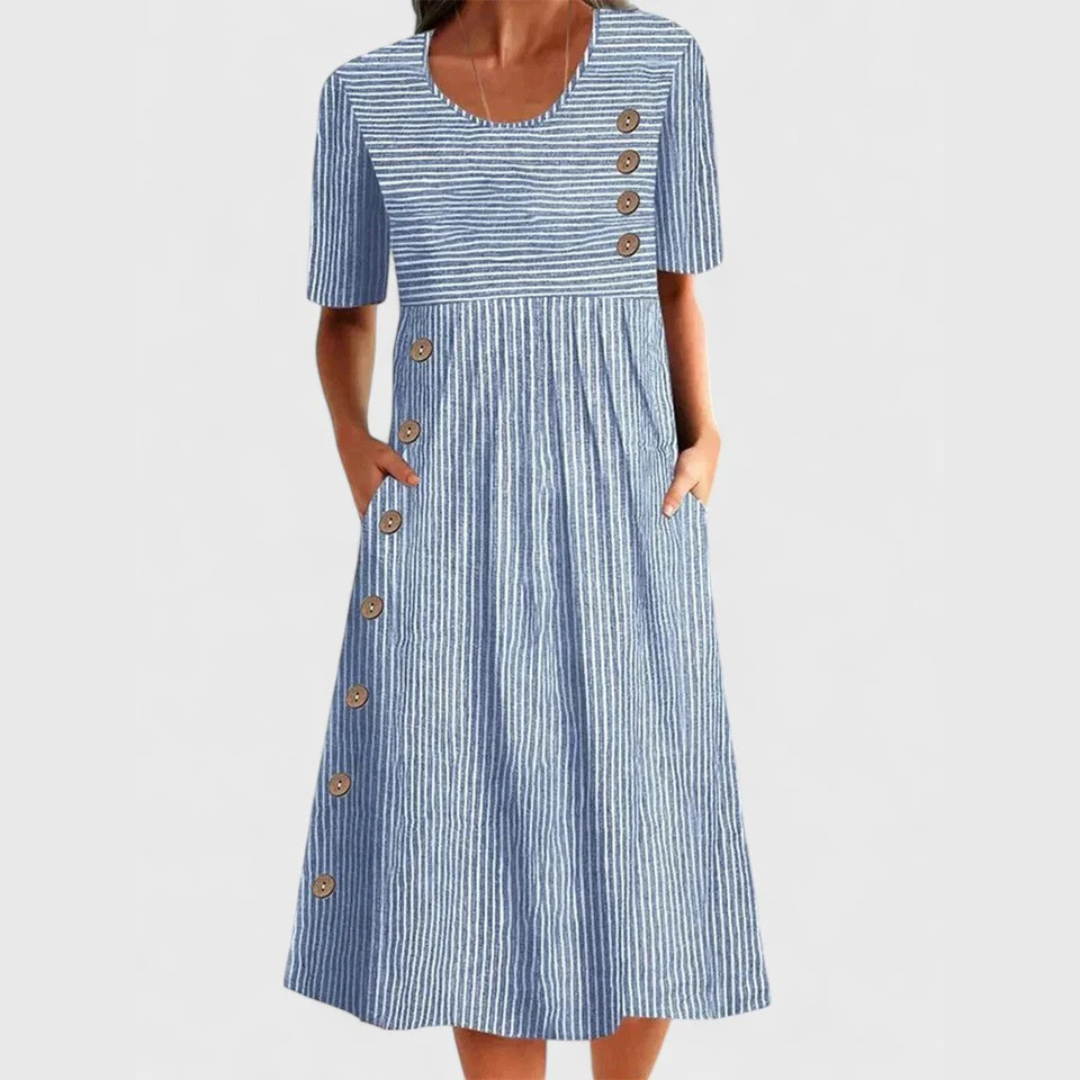 Women’s Striped Midi Dress with Button Detail