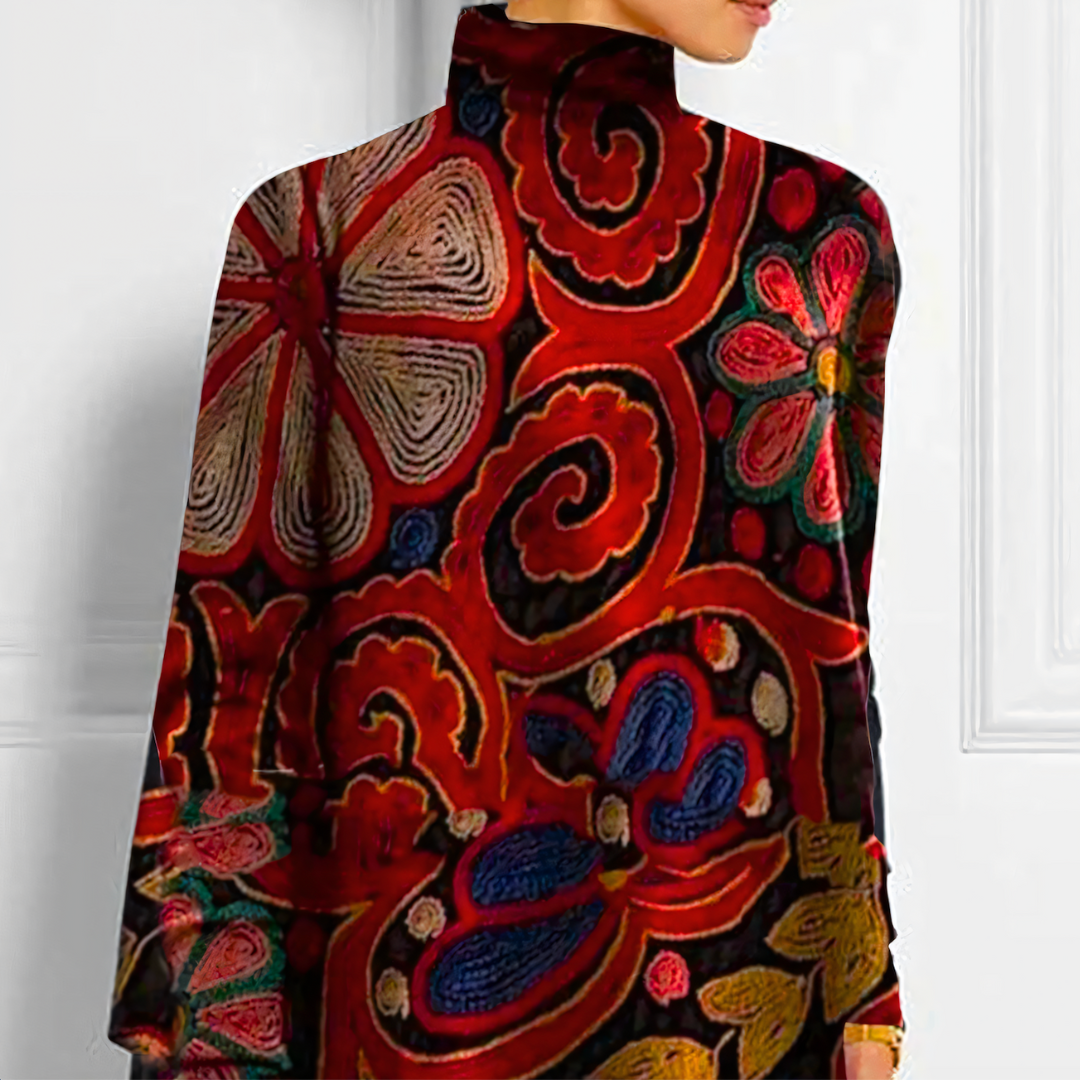 Women's Printed Tunic High Neck Loose Fit Top