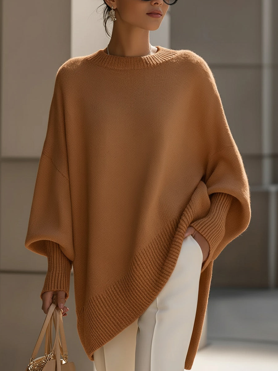 Women's Asymmetrical Batwing Knit Pullover Sweater