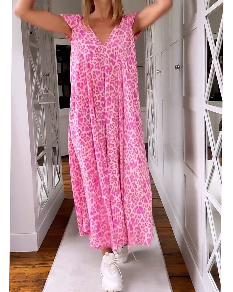 Women's Leopard Print Maxi Dress V-Neck