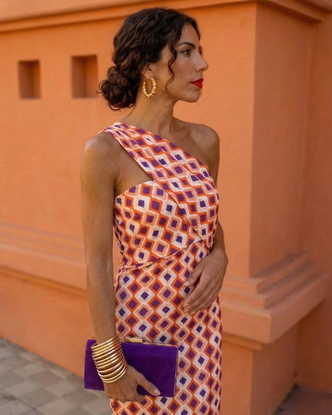 Robe midi moulante asymétrique à imprimé géométrique pour femme