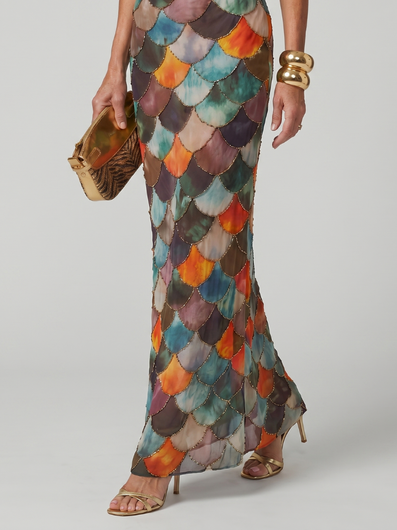 Women's Multicolor Scale Maxi Dress Halter