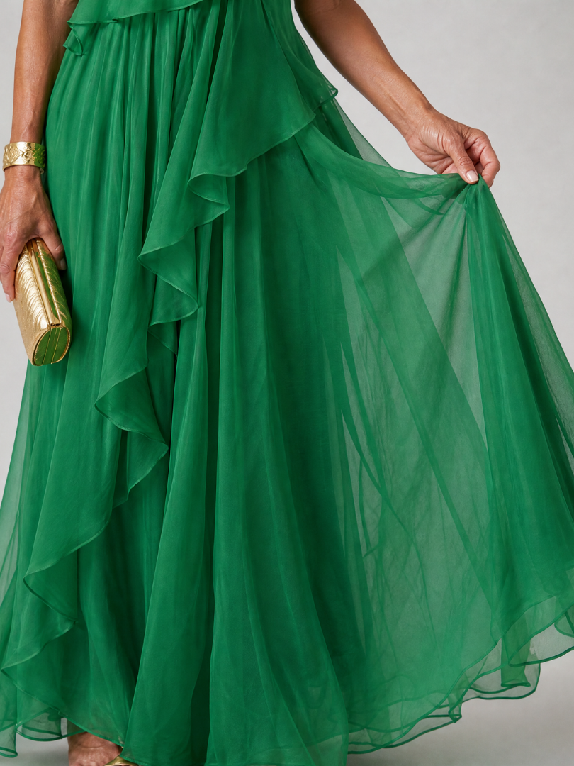 Robe maxi asymétrique pour femme avec volants en cascade