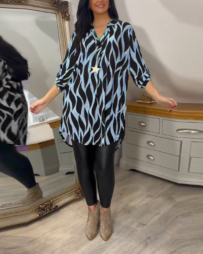 Women’s Abstract Print Loose Fit 3/4 Tunic Blouse