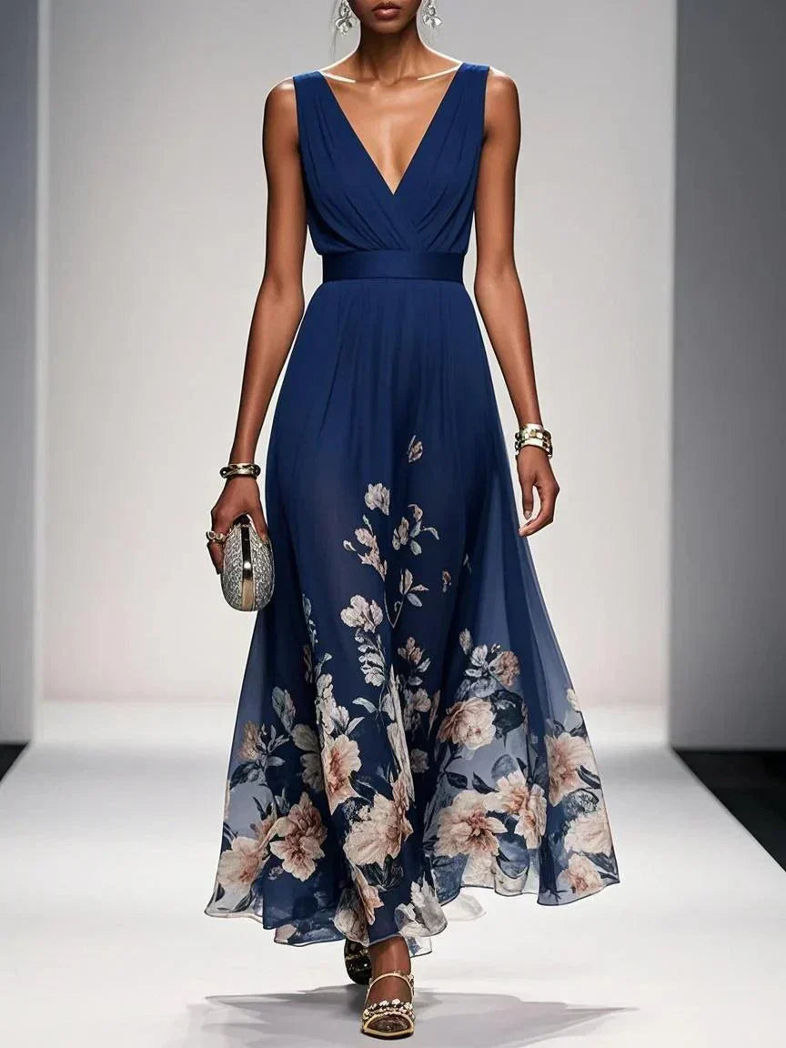 Robe midi fleurie à décolleté plongeant pour femmes