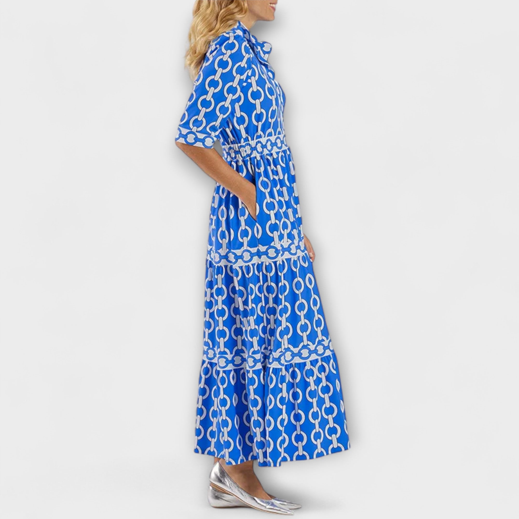 Women's Geometric Print Tiered Midi Dress