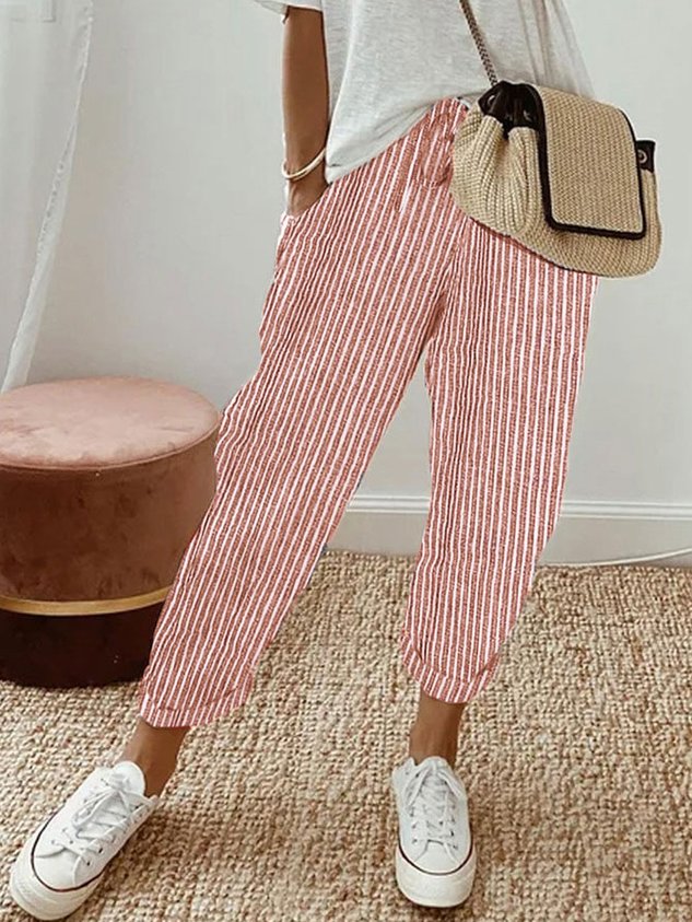  Pantalon femme à coupe décontractée et taille haute avec poches
