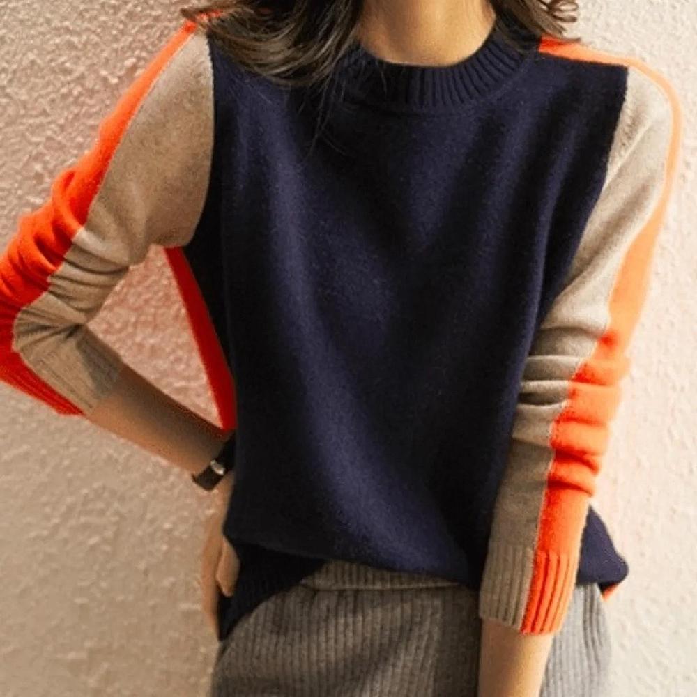 Women’s Color Block Crew Neck Knit Sweater