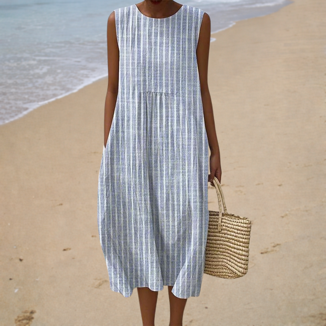 Women’s Striped Sleeveless Relaxed Fit Midi Dress