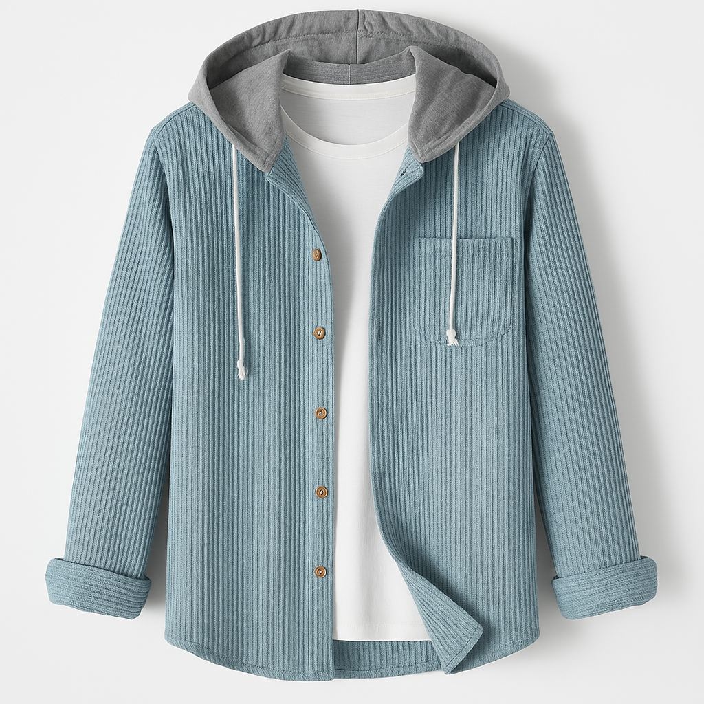 Veste à capuche boutonnée en velours côtelé pour femme