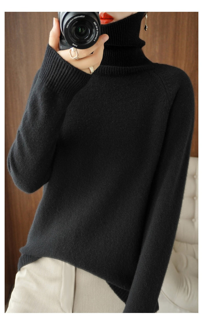 Pull en maille à col roulé et manches longues pour femme