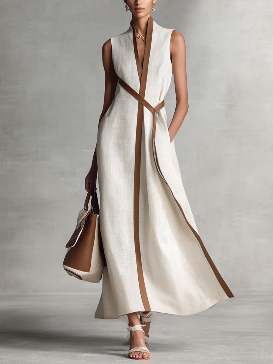 Women's Mandarin Sleeveless Collar Maxi Dress