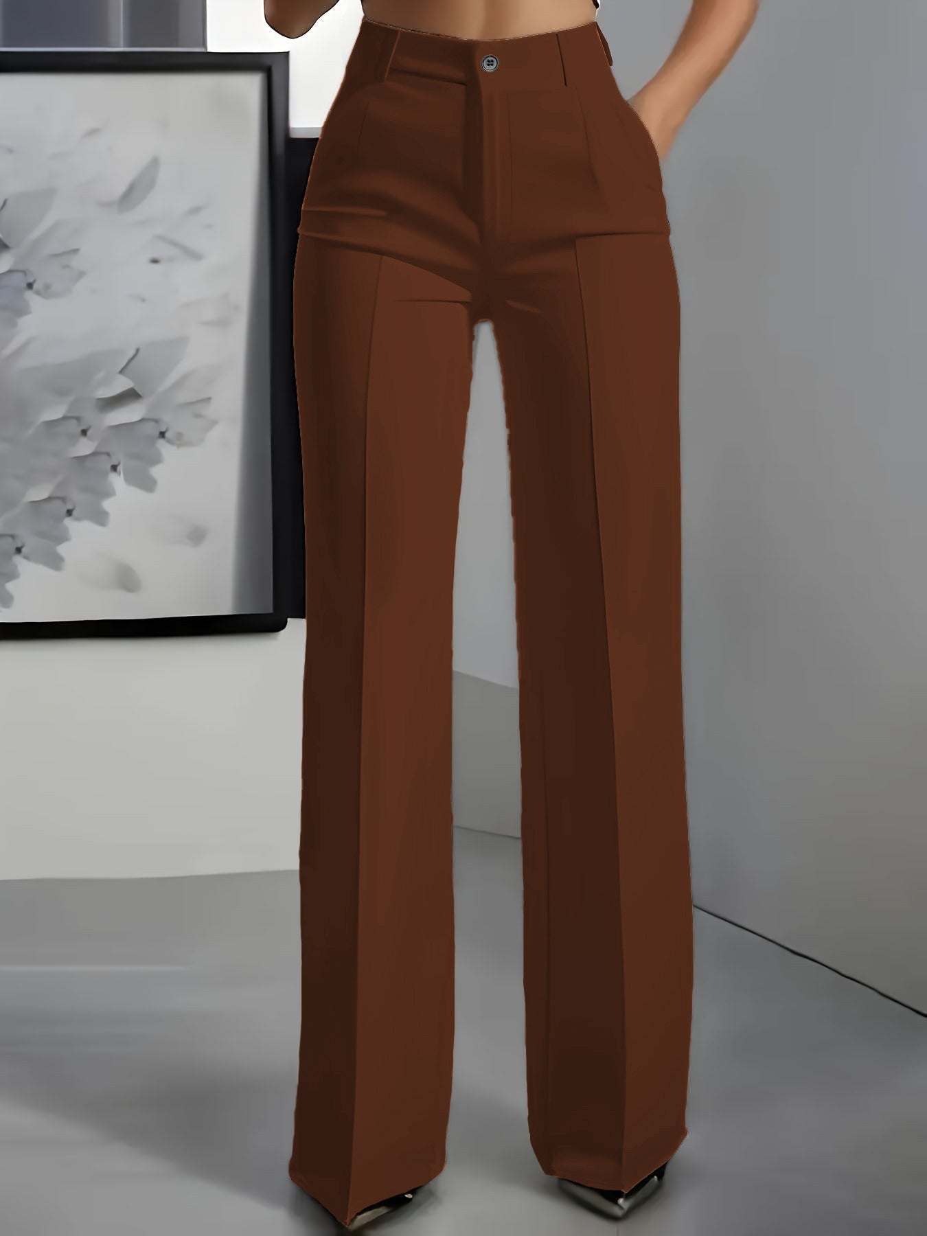 Women's High-Waisted Pants with Elastic Waistband