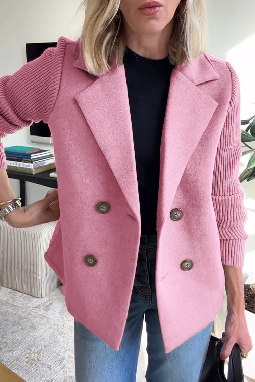 Women's Double-Breasted Blazer with Knit Sleeves