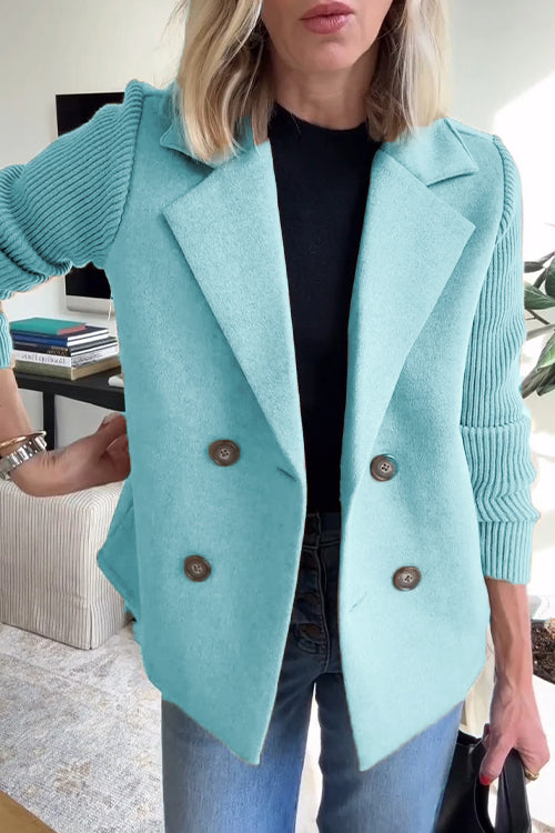 Women's Double-Breasted Blazer with Knit Sleeves