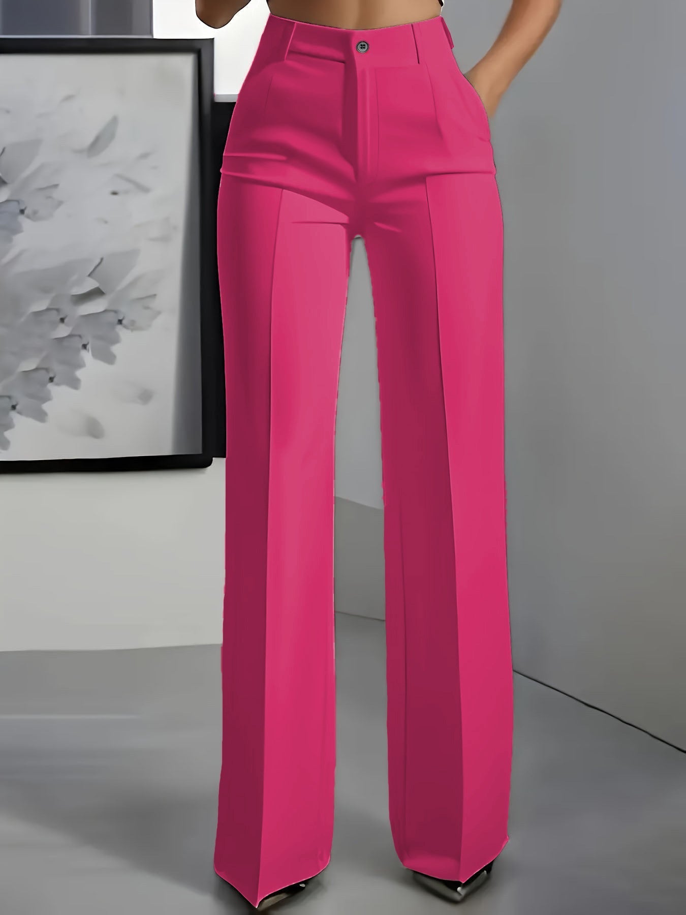 Women's High-Waisted Pants with Elastic Waistband