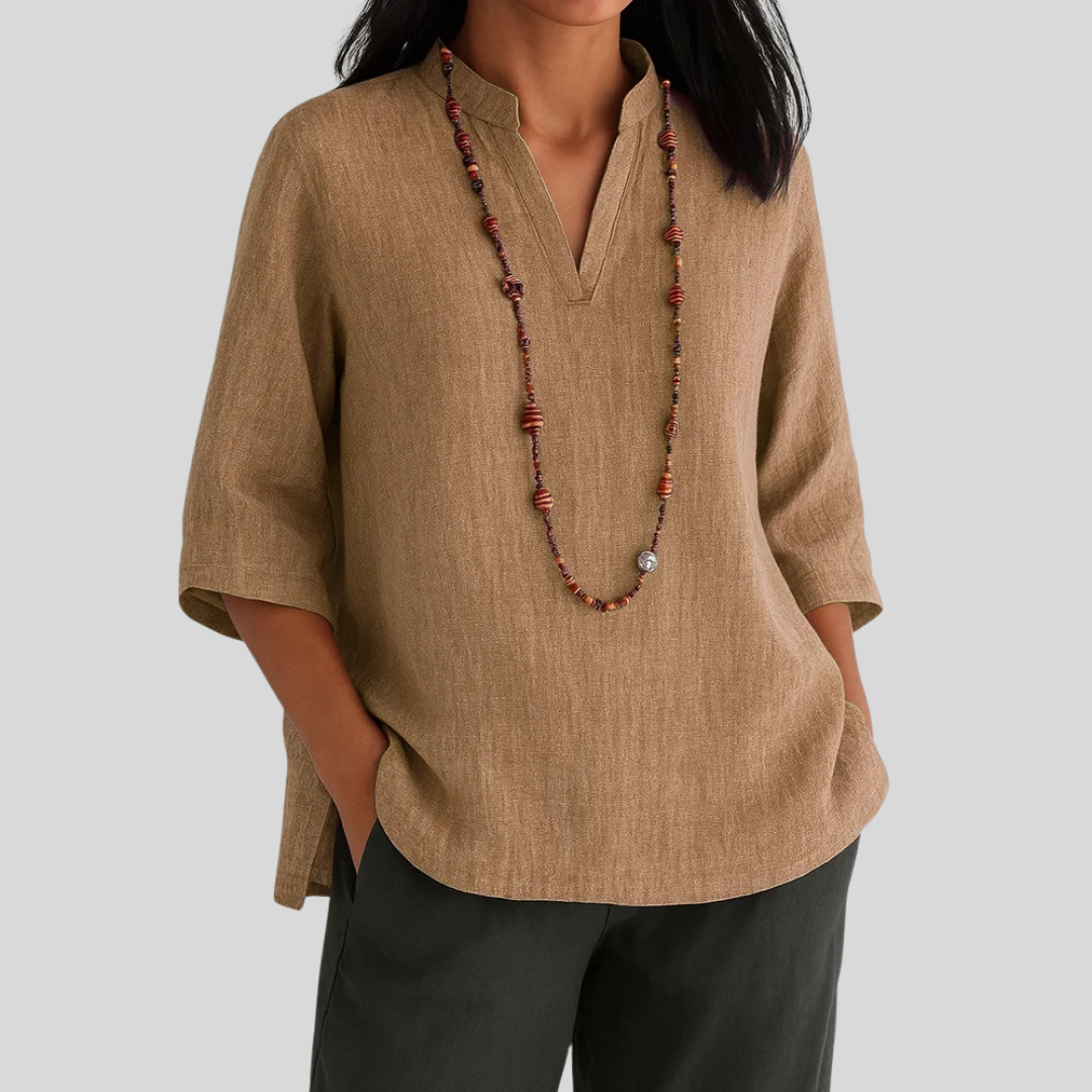 Women's Casual V-Neck 3/4 Sleeve Relaxed Blouse