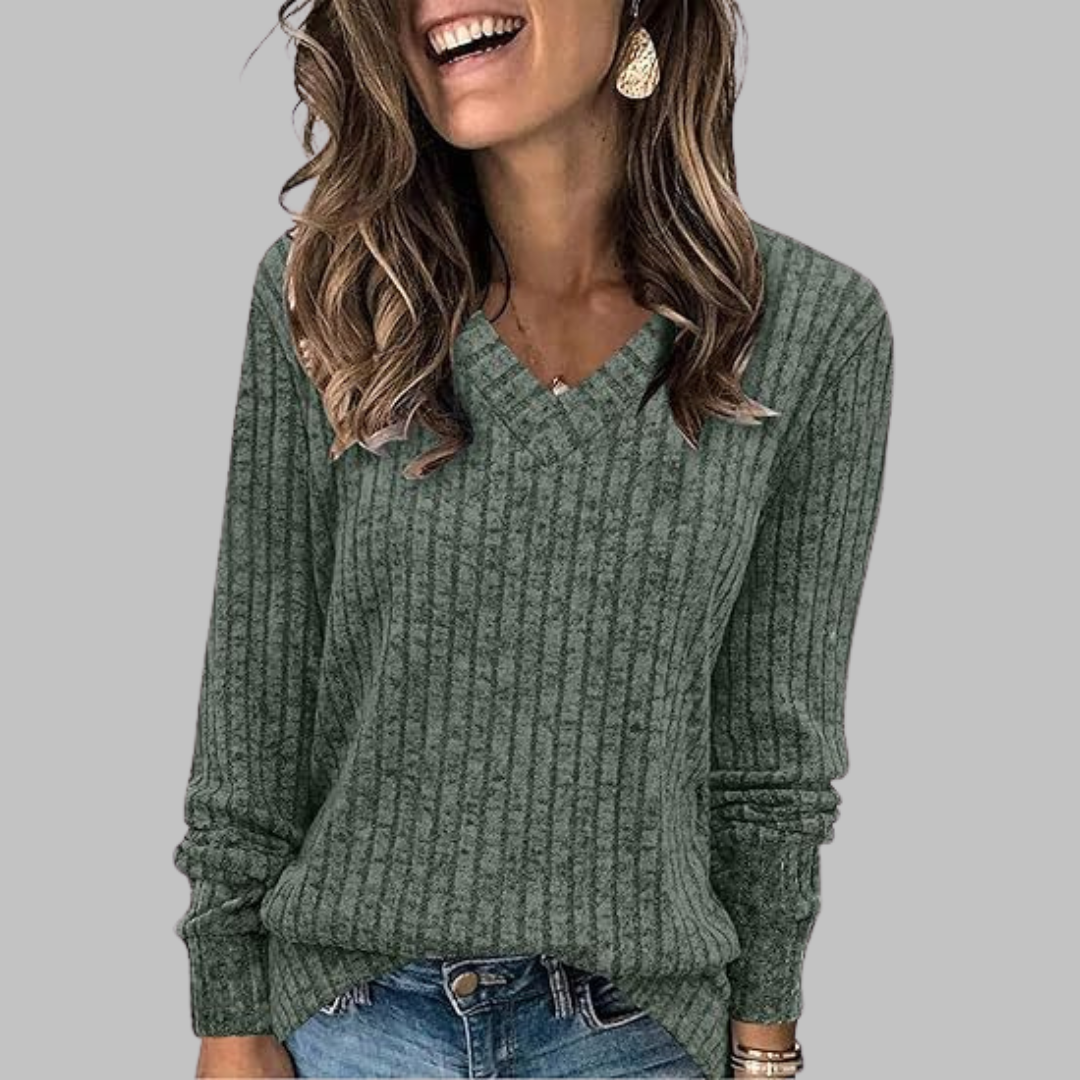 Women's V-Neck Long Sleeve Sweater Top