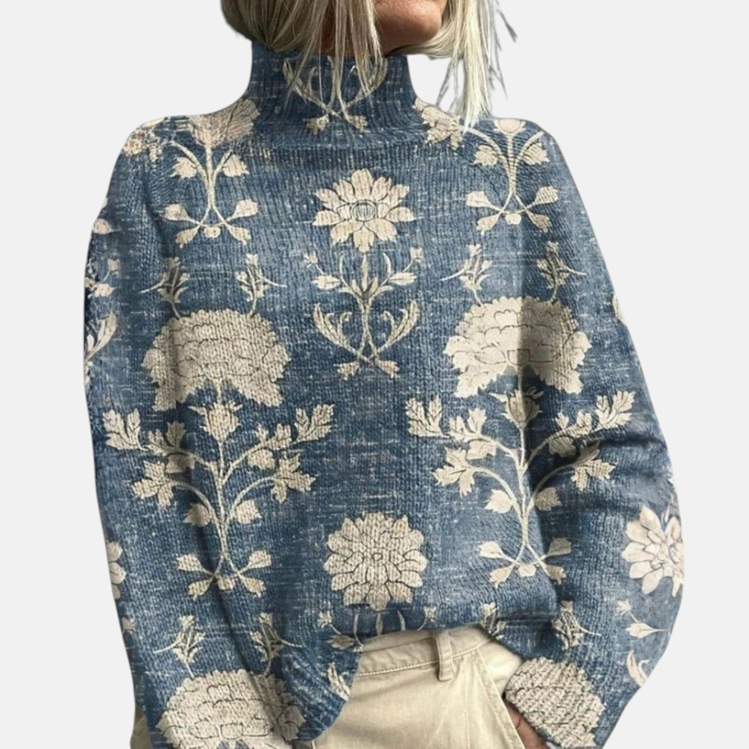 Pull en maille douce à col roulé imprimé pour femme