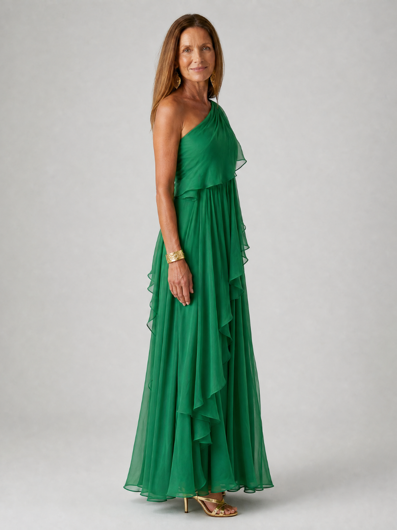 Robe maxi asymétrique pour femme avec volants en cascade