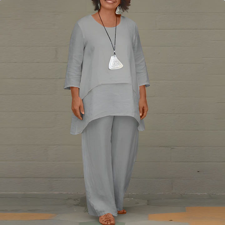 Ensemble 2 pièces en lin pour femmes haut et pantalon respirants