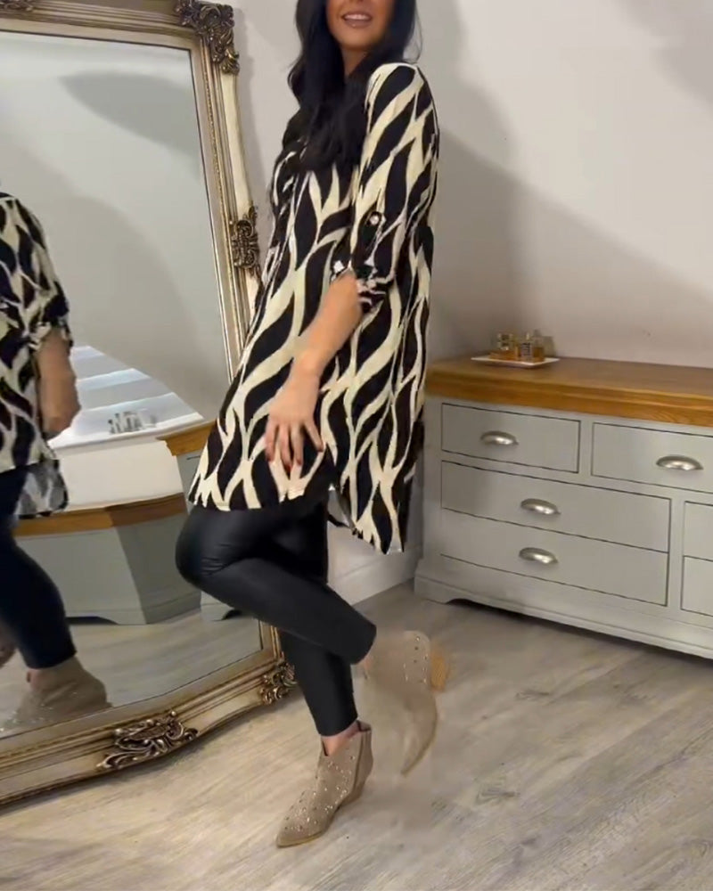 Women’s Abstract Print Loose Fit 3/4 Tunic Blouse