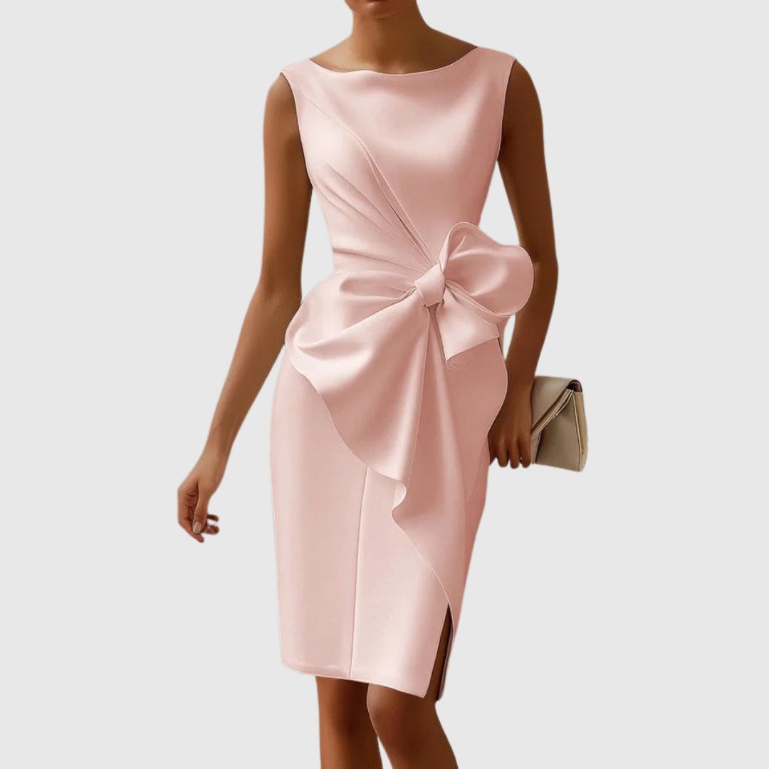 Women's Sleeveless Midi Dress with Side Bow