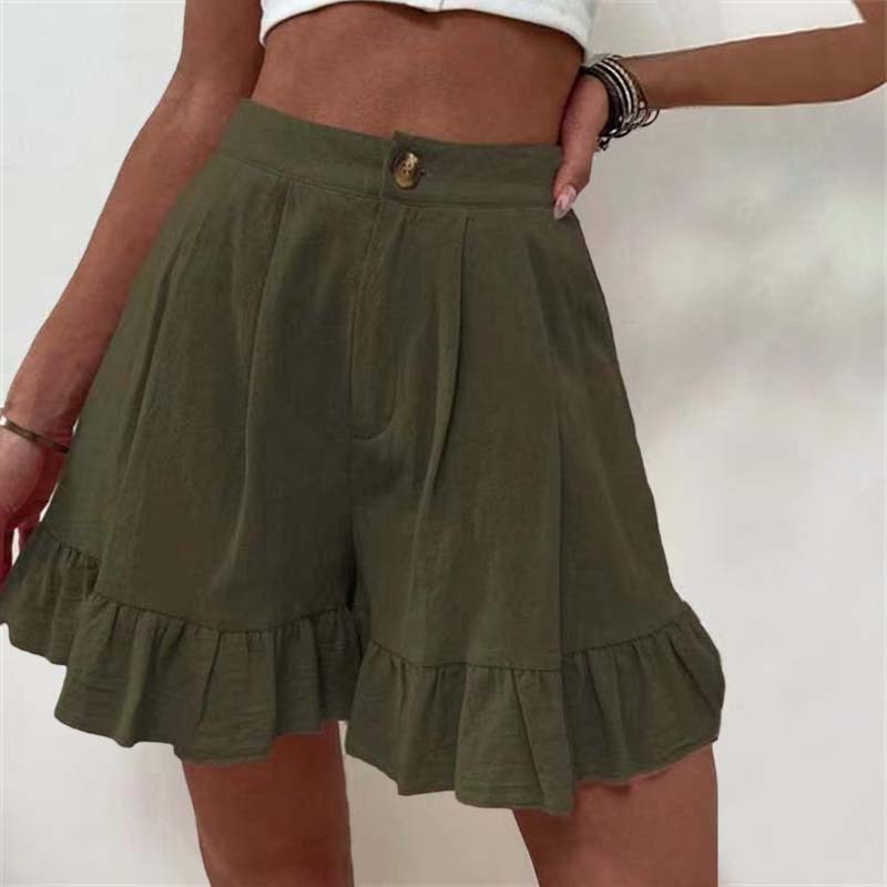 Women's High Waist Ruffle Hem Shorts