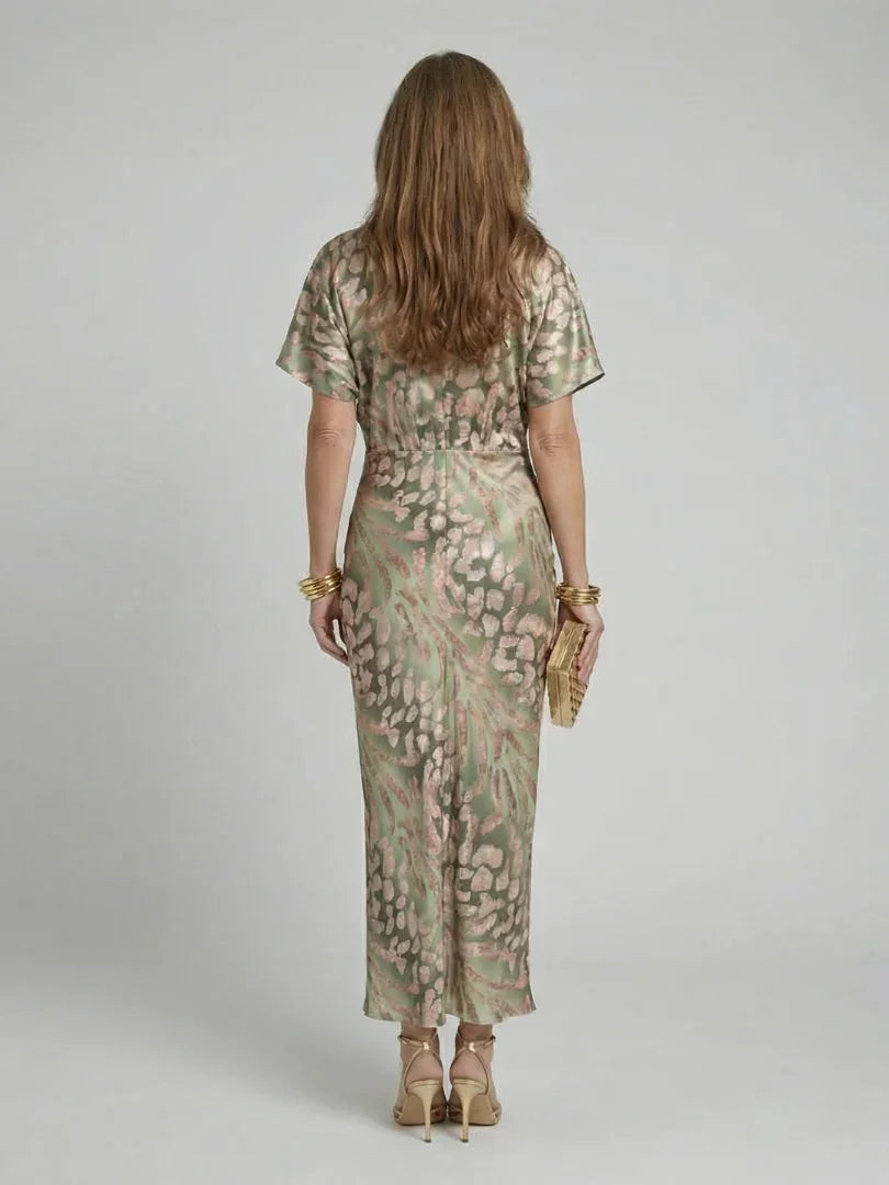 Women's Abstract Print Midi Dress with Twist Waist