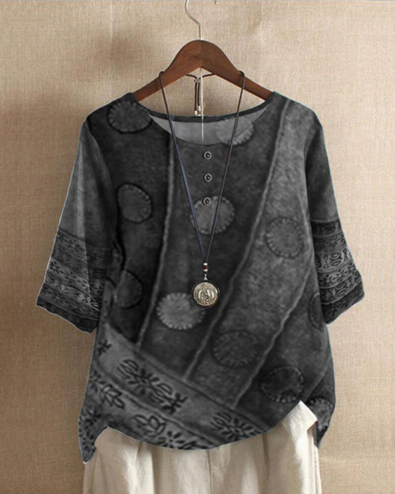 Women's Vintage Patchwork Print Relaxed Tunic Blouse