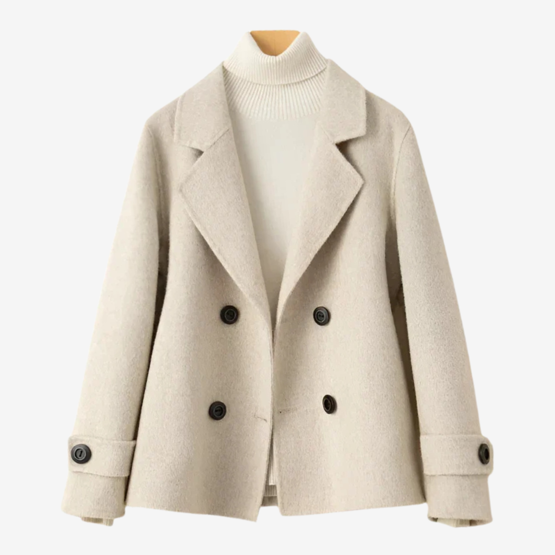 Women's Double-Breasted Short Coat with Notched Lapel
