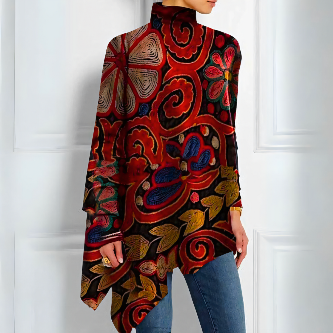 Women's Printed Tunic High Neck Loose Fit Top