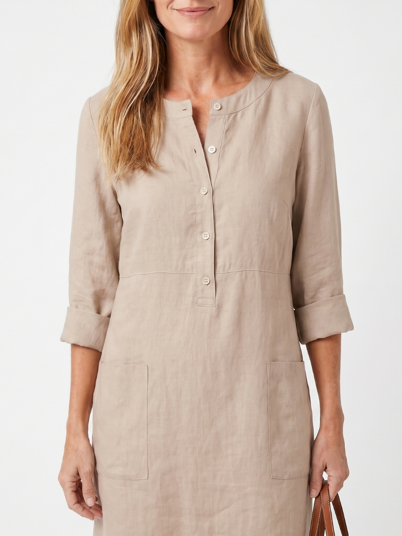 Women's Casual V-Neck Shift Dress with 3/4 Sleeves