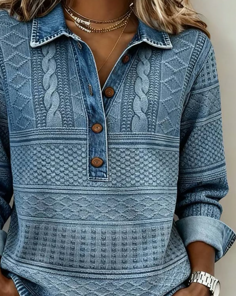Maglia da donna in tessuto lavorato con abbottonatura henley e collo con bavero