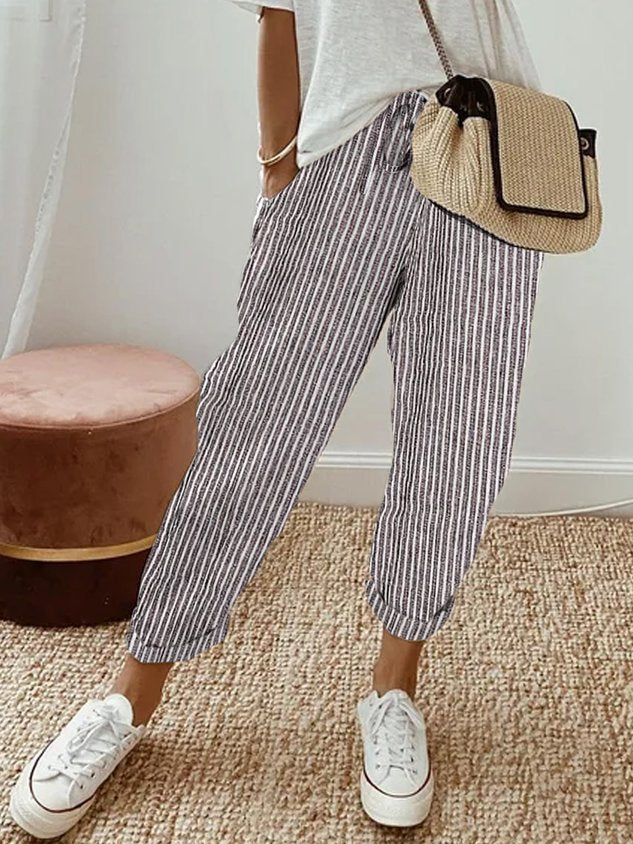  Pantalon femme à coupe décontractée et taille haute avec poches