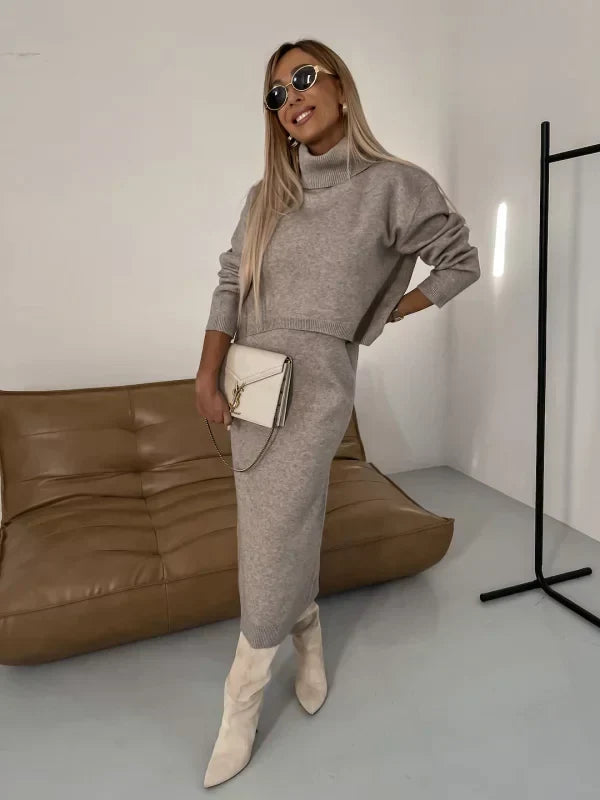 Women’s Turtleneck Knit Top & Midi Dress Co-Ord Set