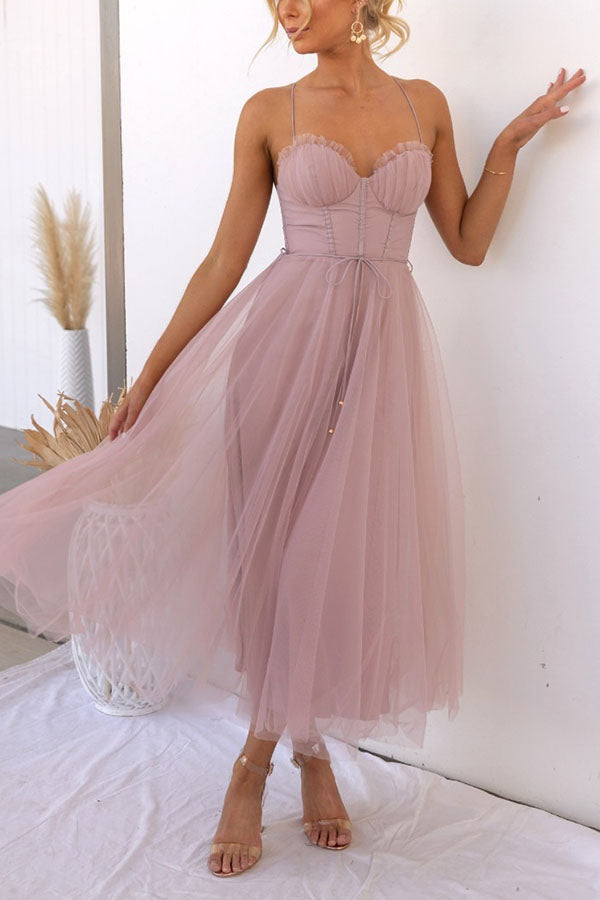 Robe midi en tulle pour femme avec décolleté en cœur