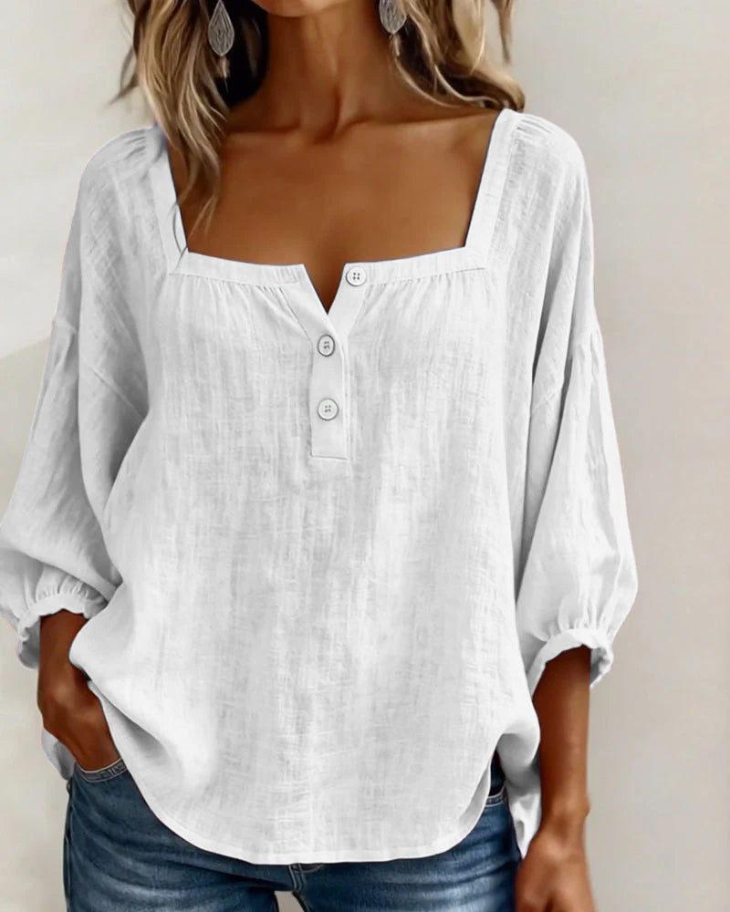 Blusa de mujer con escote cuadrado y mangas abullonadas