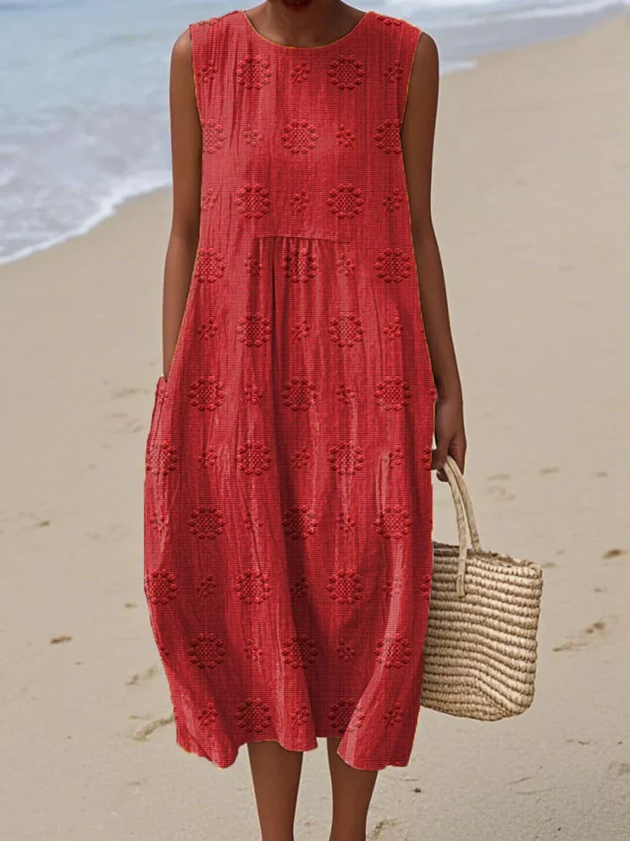 Women’s Embroidered Sleeveless Summer Midi Dress