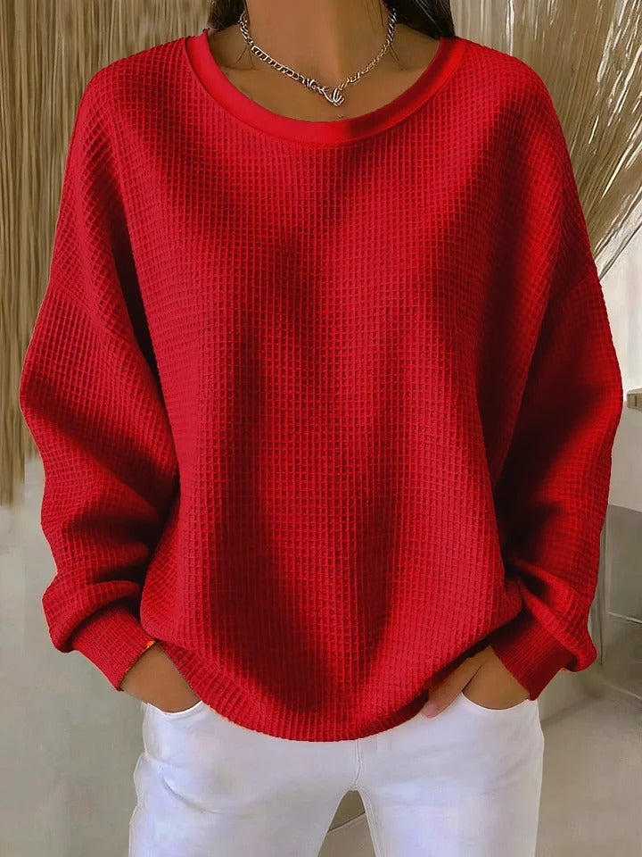 Women’s Waffle Knit Crew Neck Sweater